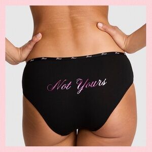 PINK VICTORIA’S SECRET Cotton Hiphugger Panty Black Foil Not Yours Graphic M